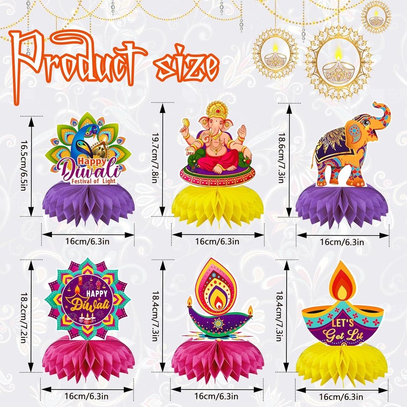 Konsait تزيينات ديوالي السعيدة 9 قطع من كونسايت، مركزيات عسلية لحفلات ديوالي لمراكز الطاولات، تزيينات ديوالي للمنزل، ديكور هندي، تزيينات ضوء ديوالي للحفلات - Image 2