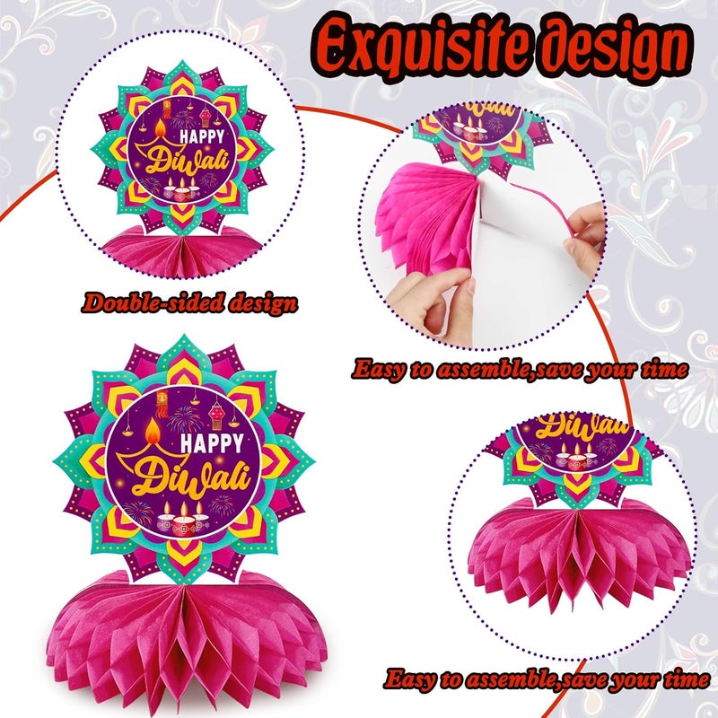 Konsait تزيينات ديوالي السعيدة 9 قطع من كونسايت، مركزيات عسلية لحفلات ديوالي لمراكز الطاولات، تزيينات ديوالي للمنزل، ديكور هندي، تزيينات ضوء ديوالي للحفلات - Image 3