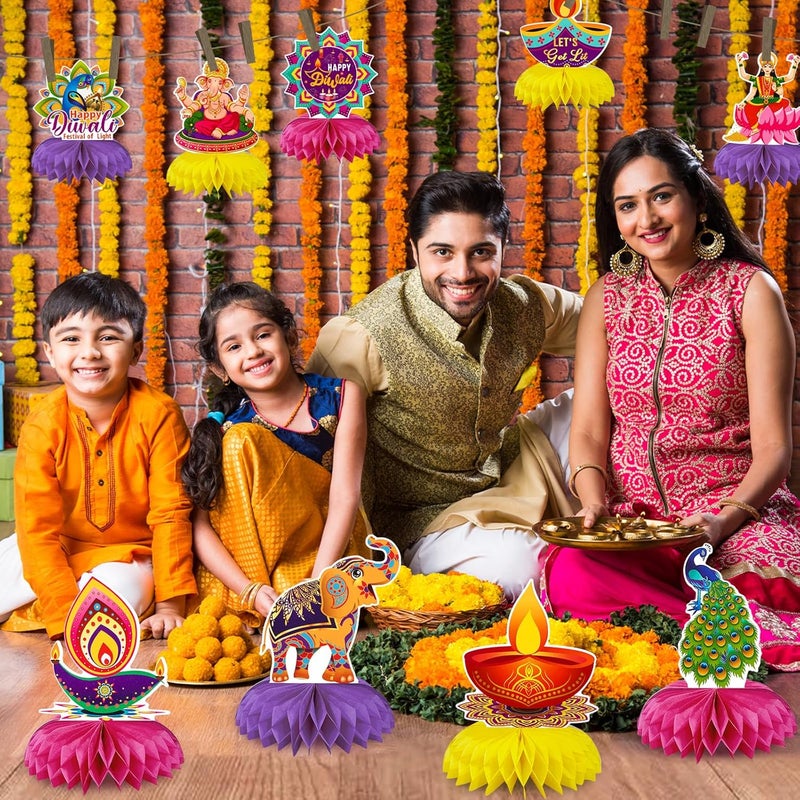 Konsait تزيينات ديوالي السعيدة 9 قطع من كونسايت، مركزيات عسلية لحفلات ديوالي لمراكز الطاولات، تزيينات ديوالي للمنزل، ديكور هندي، تزيينات ضوء ديوالي للحفلات - Image 4