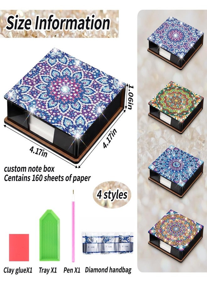 Saillong 4 Pcs Mandala Diamond Painting Note Box Kit Sticky Note Holders DIY Diamonds Art Storage Box with 160 Sticky Notes Painting Memo Pad for Office Supplies Desk Gifts - Image 4