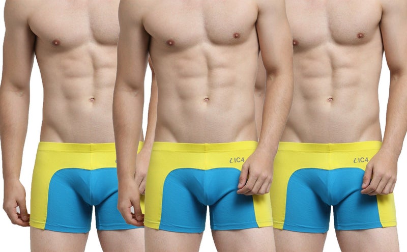 IC4 Store Men's Modern Trunk Combo Pack of 3 - Blue and Yellow - Image 1