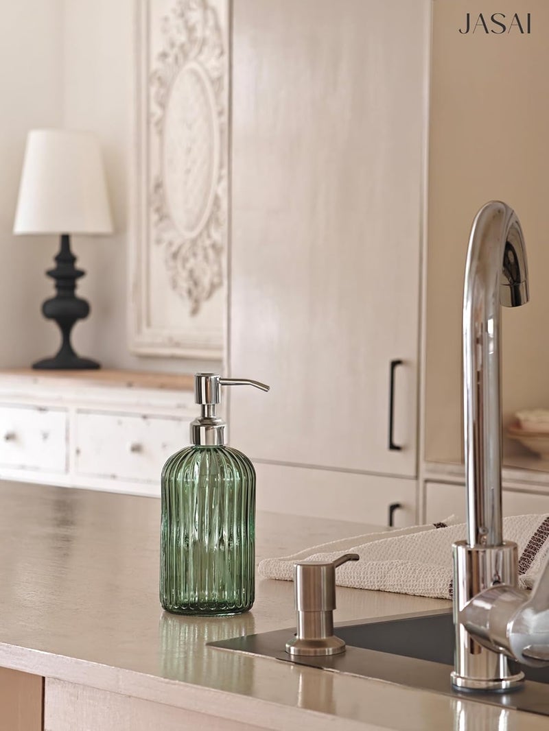 JASAI 18Oz Green Soap Dispenser with Rust Proof Pump, Refillable Bathroom Soap Dispenser with Thick Glass, Kitchen soap Dispenser for Dish soap, Hand Soap, Lotion, Body Wash. - Image 3