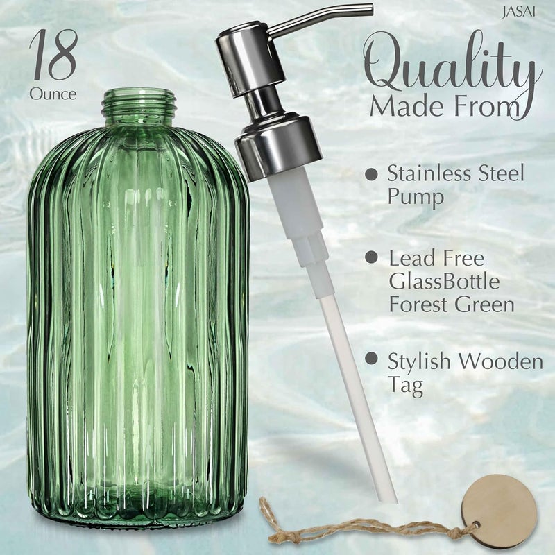 JASAI 18Oz Green Soap Dispenser with Rust Proof Pump, Refillable Bathroom Soap Dispenser with Thick Glass, Kitchen soap Dispenser for Dish soap, Hand Soap, Lotion, Body Wash. - Image 2