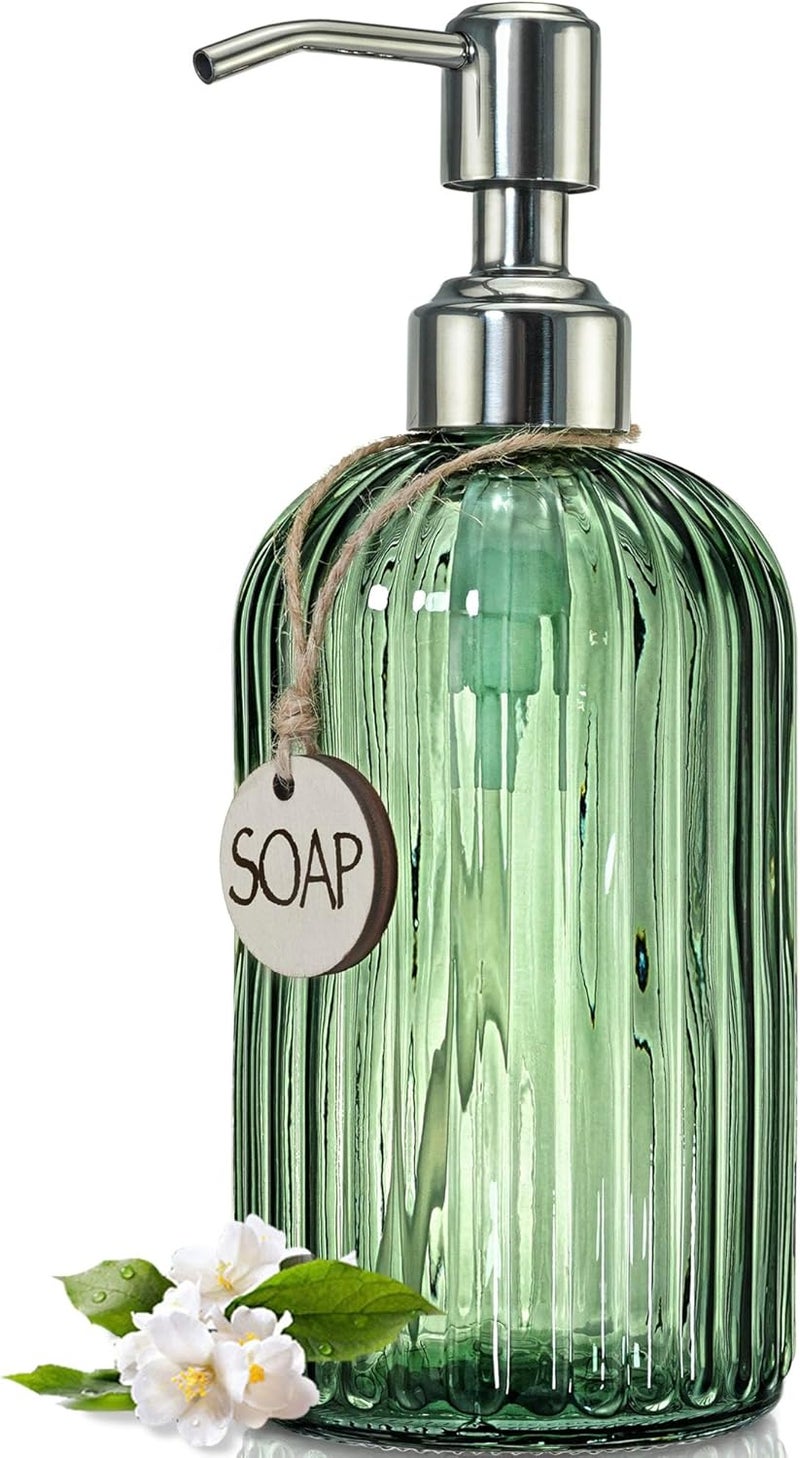 JASAI 18Oz Green Soap Dispenser with Rust Proof Pump, Refillable Bathroom Soap Dispenser with Thick Glass, Kitchen soap Dispenser for Dish soap, Hand Soap, Lotion, Body Wash. - Image 1
