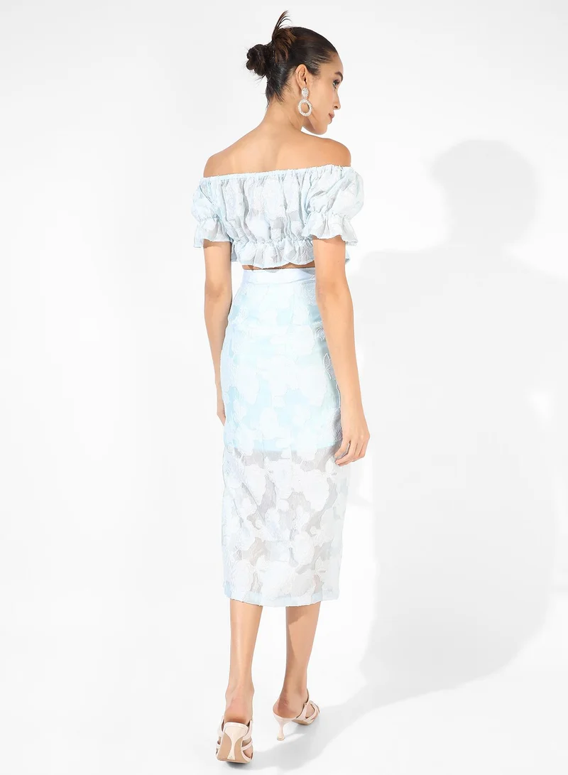 Campus Sutra Women's Light Blue Embroidered Co-Ord Set