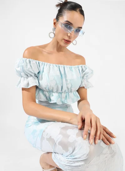 Campus Sutra Women's Light Blue Embroidered Co-Ord Set