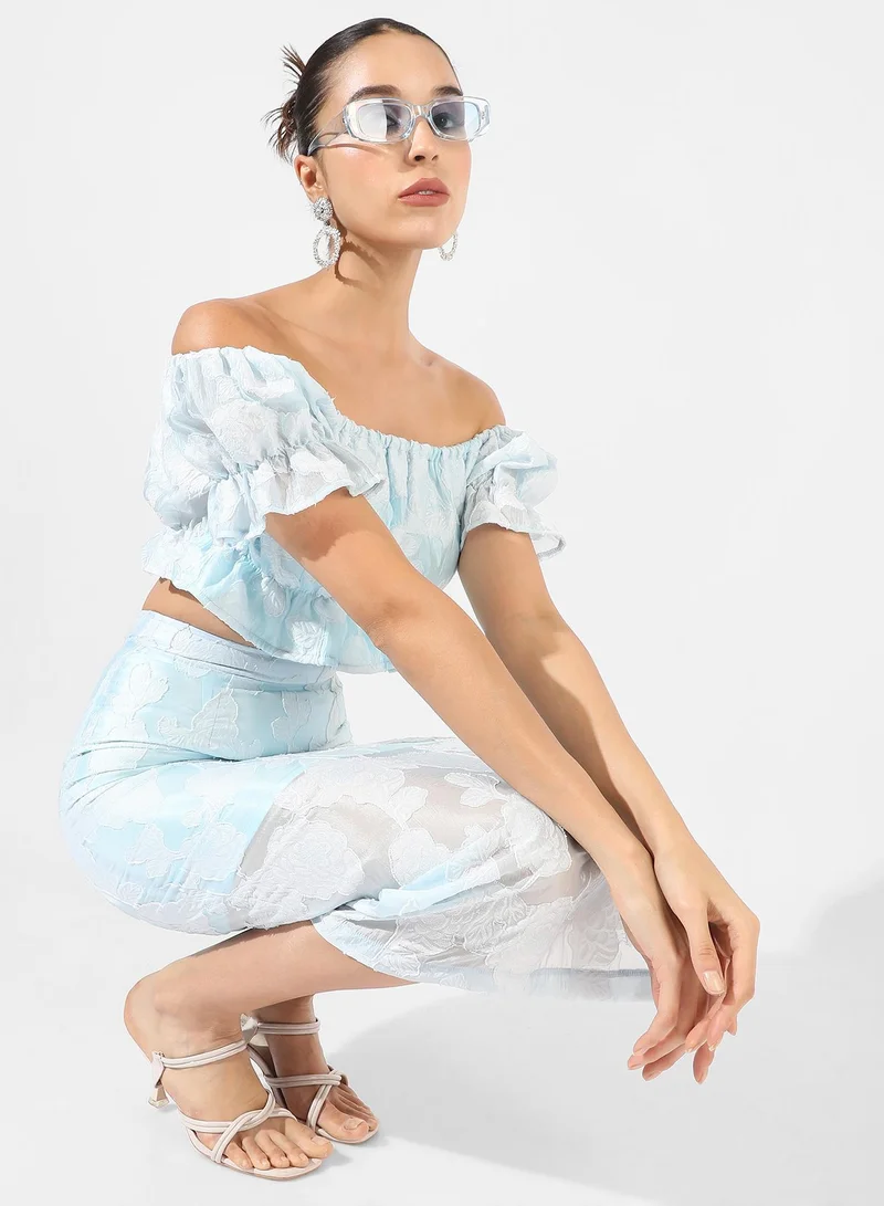 Campus Sutra Women's Light Blue Embroidered Co-Ord Set