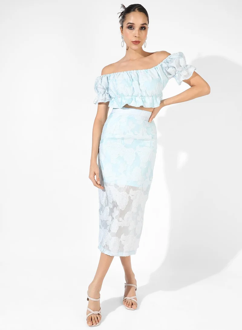 Campus Sutra Women's Light Blue Embroidered Co-Ord Set