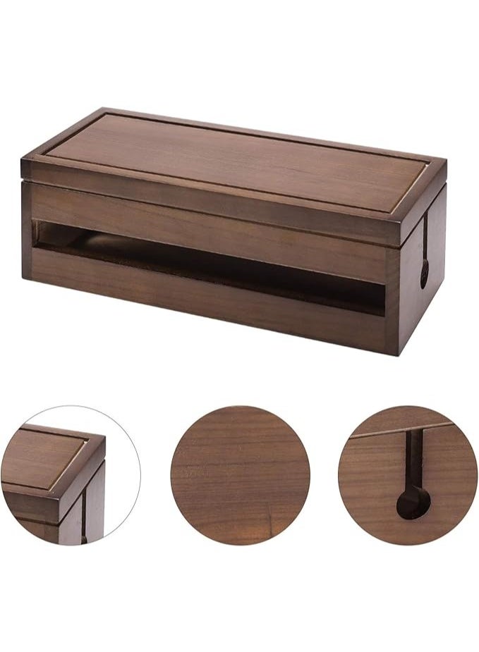 Wooden Cable Management Box, 37cm Cord Organizer Box, Desktop Power Strip Cover, Brown - Image 3