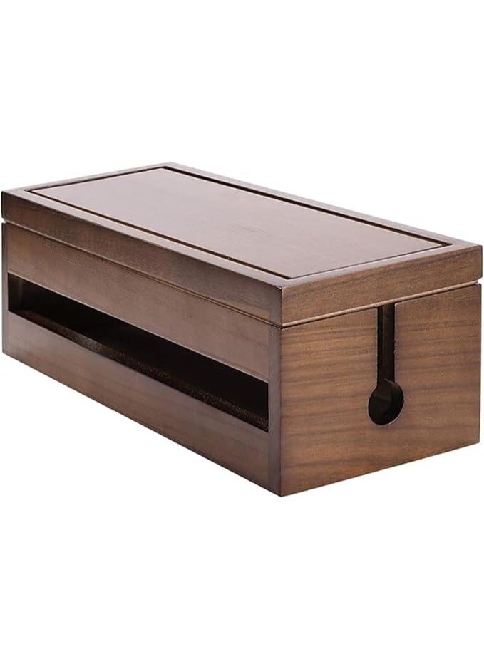 Wooden Cable Management Box, 37cm Cord Organizer Box, Desktop Power Strip Cover, Brown - Image 1