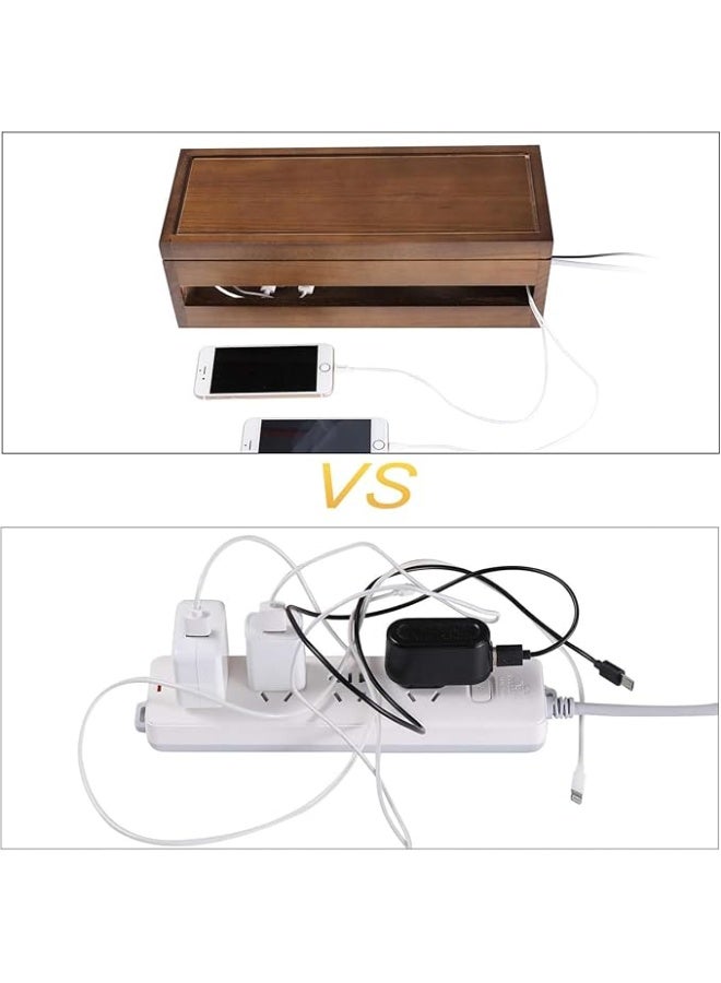 Wooden Cable Management Box, 37cm Cord Organizer Box, Desktop Power Strip Cover, Brown - Image 2