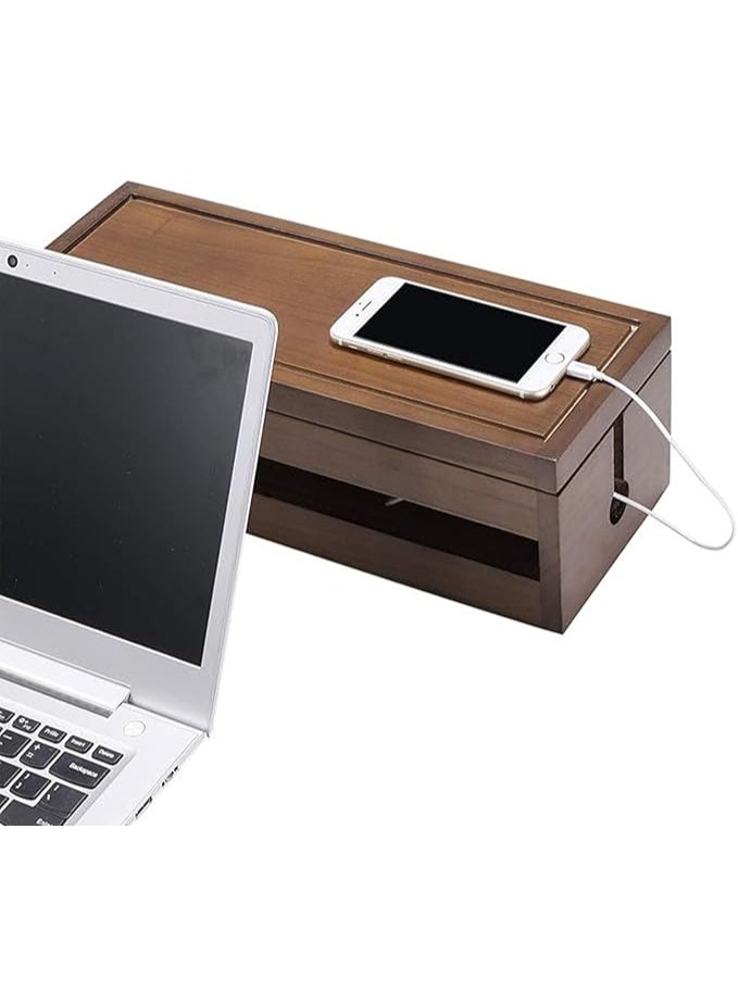 Wooden Cable Management Box, 37cm Cord Organizer Box, Desktop Power Strip Cover, Brown - Image 4