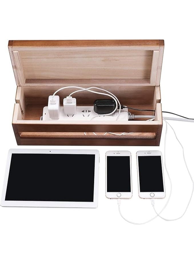 Wooden Cable Management Box, 37cm Cord Organizer Box, Desktop Power Strip Cover, Brown - Image 5