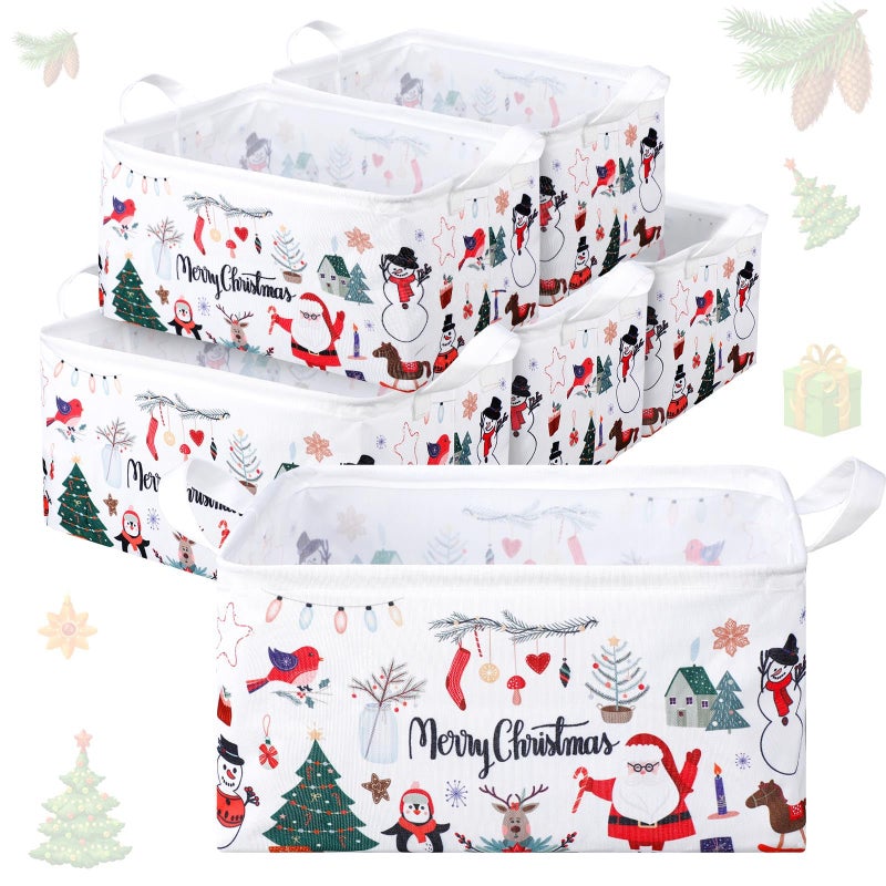 Maxcheck Maxcheck 6 Pcs Large Christmas Santa Storage Basket Foldable Christmas Gift Basket Rectangle Xmas Present Storage Boxes Bin Fabric Laundry Storage Organizer with Handles for Cloth Toy