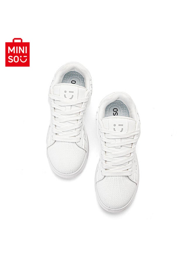 Mingchuang Youpin Miniso Trendy White Sneakers, Breathable, Versatile, Classic Shell Toe Skateboard Shoes, Casual Couple Shoes, White, Size 38 - Image 1