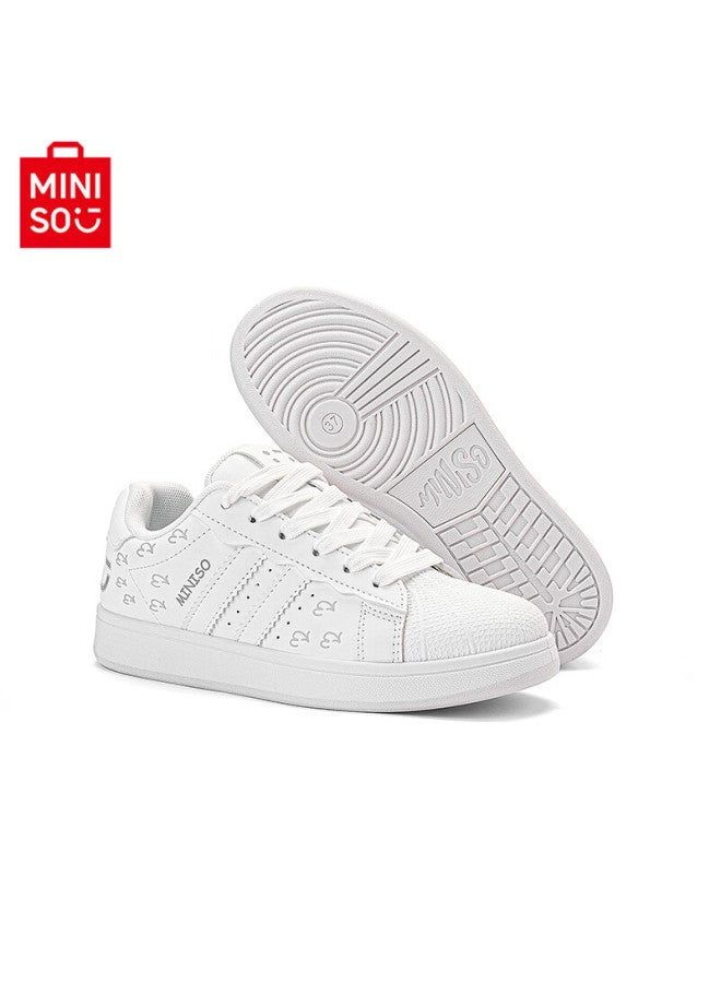 Mingchuang Youpin Miniso Trendy White Sneakers, Breathable, Versatile, Classic Shell Toe Skateboard Shoes, Casual Couple Shoes, White, Size 38 - Image 2