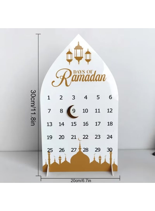 ميون تقويم رمضان ثنائي الأبعاد مسطح، 30 يومًا للعد التنازلي - تقويم إسلامي عالي الجودة لعيد الفطر مع تواريخ عربية/إنجليزية وأيام مرقمة - ديكور عصري لمكتب المنزل في رمضان، مخطط عد تنازلي 30 يومًا، ثنائي الأبعاد مسطح - Image 3