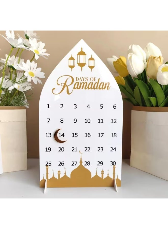 ميون تقويم رمضان ثنائي الأبعاد مسطح، 30 يومًا للعد التنازلي - تقويم إسلامي عالي الجودة لعيد الفطر مع تواريخ عربية/إنجليزية وأيام مرقمة - ديكور عصري لمكتب المنزل في رمضان، مخطط عد تنازلي 30 يومًا، ثنائي الأبعاد مسطح - Image 4