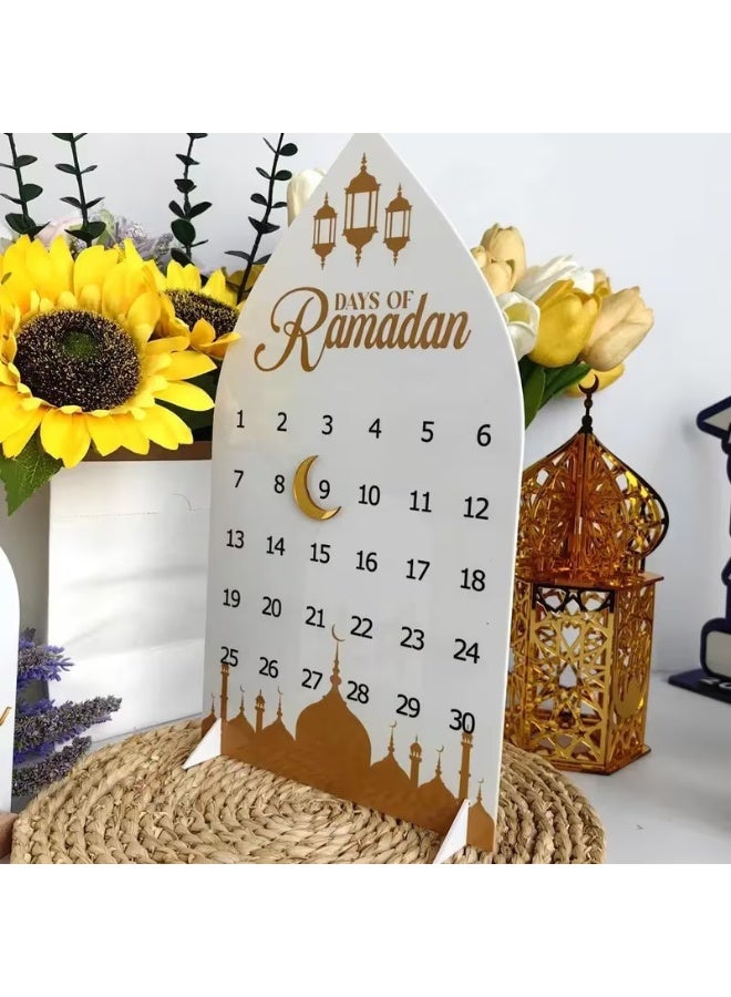 ميون تقويم رمضان ثنائي الأبعاد مسطح، 30 يومًا للعد التنازلي - تقويم إسلامي عالي الجودة لعيد الفطر مع تواريخ عربية/إنجليزية وأيام مرقمة - ديكور عصري لمكتب المنزل في رمضان، مخطط عد تنازلي 30 يومًا، ثنائي الأبعاد مسطح - Image 5