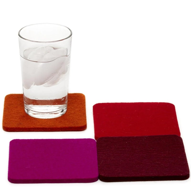 Graf Lantz Graf Lantz - Bierfilzl Felt Coasters - Square - 100% Merino Wool - Moisture Wicking - Heat Resistant - Sustainable - Home Decor - Absorbs - Housewarming Gift - 4 Coaster Set - 4"" x 4""x 5 mm - Bordeaux - Image 1