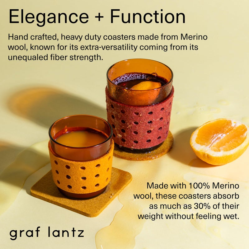 Graf Lantz Graf Lantz - Bierfilzl Felt Coasters - Square - 100% Merino Wool - Moisture Wicking - Heat Resistant - Sustainable - Home Decor - Absorbs - Housewarming Gift - 4 Coaster Set - 4"" x 4""x 5 mm - Bordeaux - Image 2