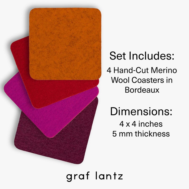 Graf Lantz Graf Lantz - Bierfilzl Felt Coasters - Square - 100% Merino Wool - Moisture Wicking - Heat Resistant - Sustainable - Home Decor - Absorbs - Housewarming Gift - 4 Coaster Set - 4"" x 4""x 5 mm - Bordeaux - Image 4