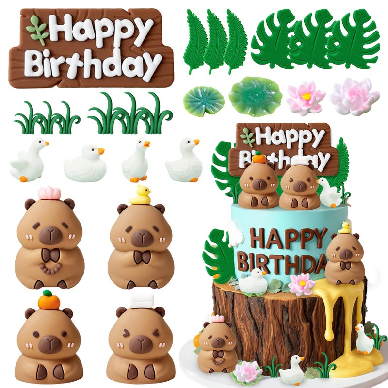 Knana 25Pcs Capybara Cake Toppers Capybara Figurine Birthday Cake Decorations with Duck Cake Topper for Capybara Baby Shower Birthday Party Supplies - Image 1