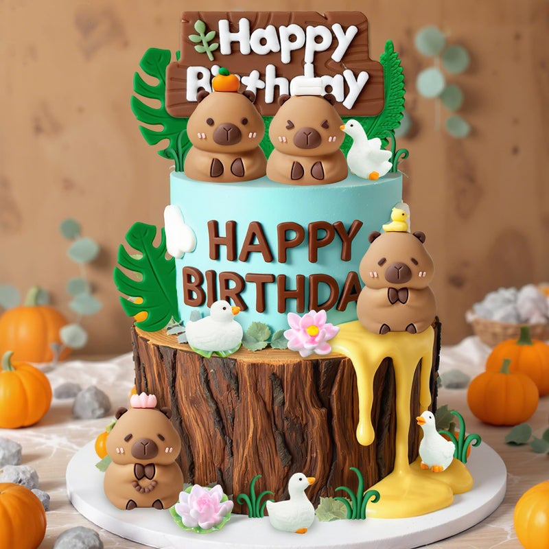 Knana 25Pcs Capybara Cake Toppers Capybara Figurine Birthday Cake Decorations with Duck Cake Topper for Capybara Baby Shower Birthday Party Supplies - Image 3