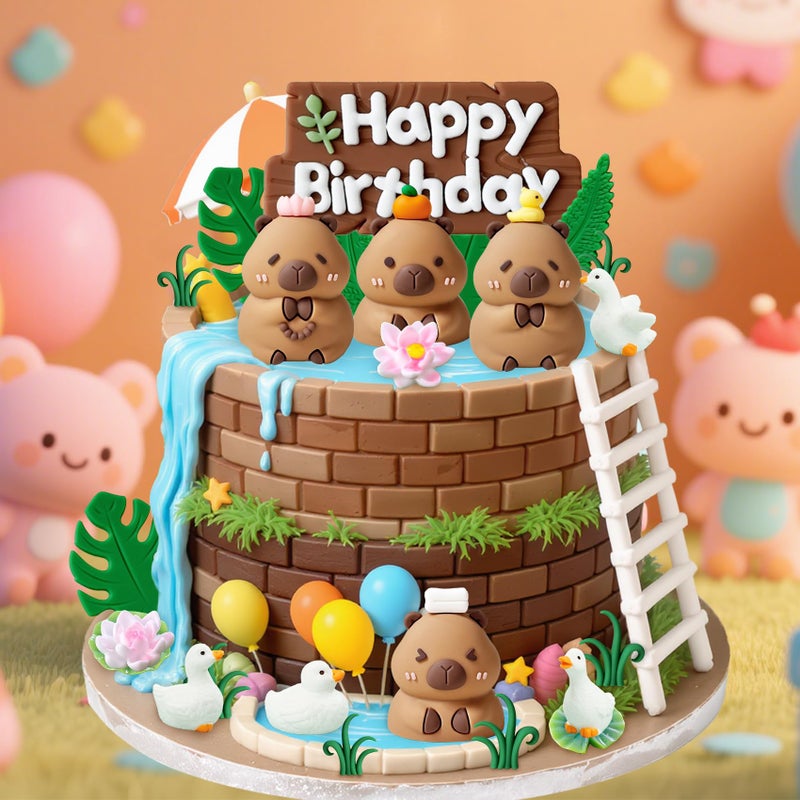 Knana 25Pcs Capybara Cake Toppers Capybara Figurine Birthday Cake Decorations with Duck Cake Topper for Capybara Baby Shower Birthday Party Supplies - Image 4
