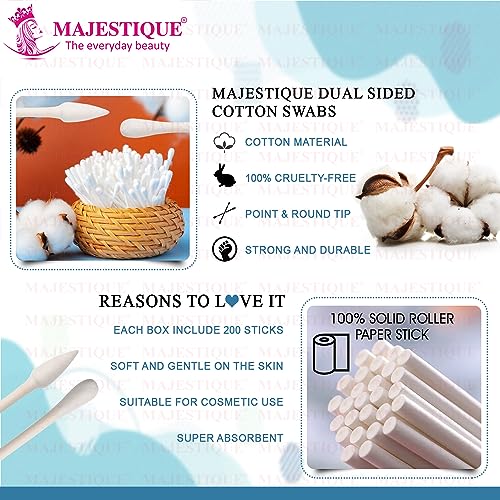 Majestique Paper Sticks Cotton Swabs Buds 2 Shape - Soft, Gentle On Face, Ear Cleaning, Makeup & Beauty Applicator, Nail Polish Removal - 200 Sticks (Pack Of 1) White - Image 3