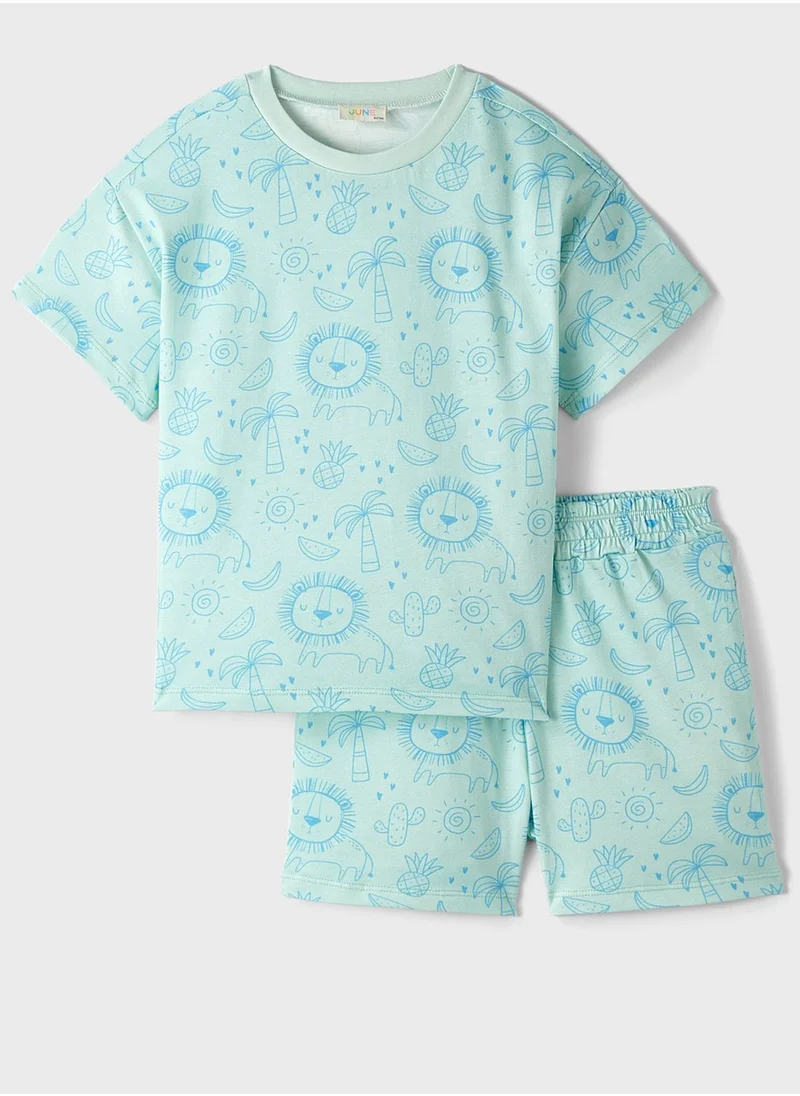 JUNE Kids Crew Neck T-Shirt And Shorts Set