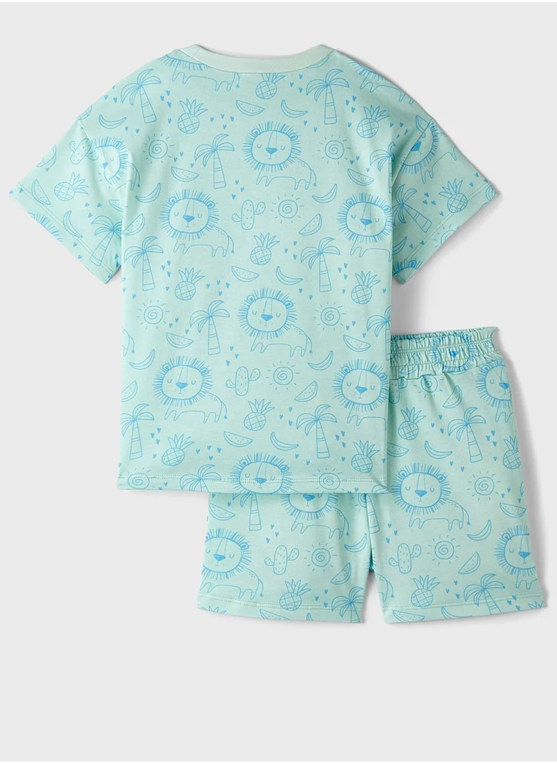 JUNE Kids Crew Neck T-Shirt And Shorts Set