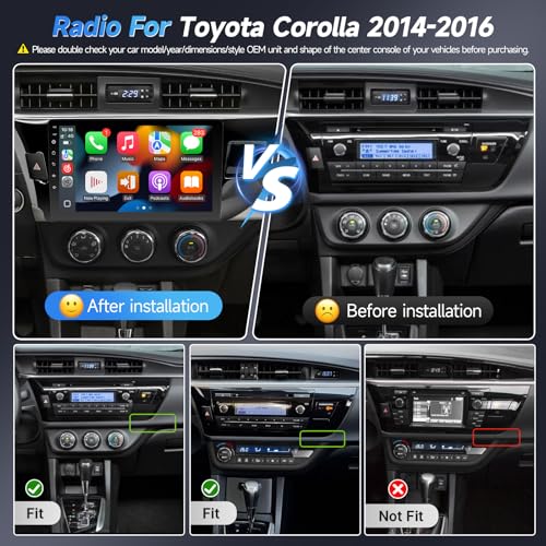 Naifay 8Core Android Car Stereo for Toyota Corolla 2014 2015 2016 Radio Upgrade 10.1" IPS Touchscreen for Corolla Radio with Wireless Carplay Android Auto/Bluetooth/Wi-Fi/FM/GPS/SWC/Canbus/MIC - Image 2