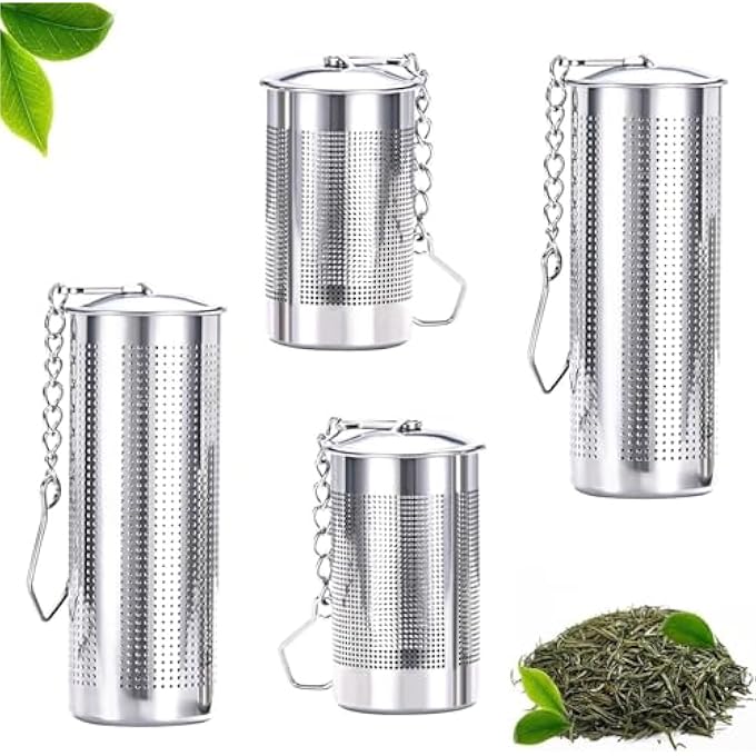 أكس سبرينج مجموعة من 4 مصافي شاي من الفولاذ المقاوم للصدأ من Xspring مع غطاء، مصفاة شاي متعددة الأغراض مع خطاف شبكي مثالي لمعظم الأكواب وأباريق الشاي - Image 2
