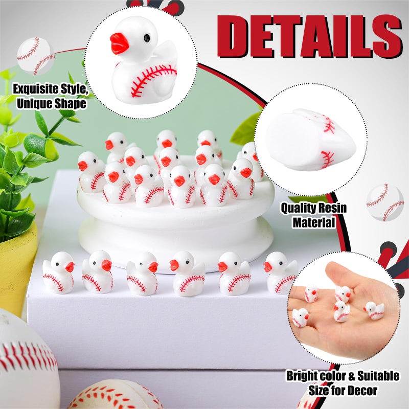 Arrowbash 100 Pcs Mini Resin Baseball Ducks Figurines Miniature Sport Duck Statues Mini Resin Figurine for Birthday Party Gifts Baby Micro Garden Landscape Accessories Adults DIY Crafting - Image 4