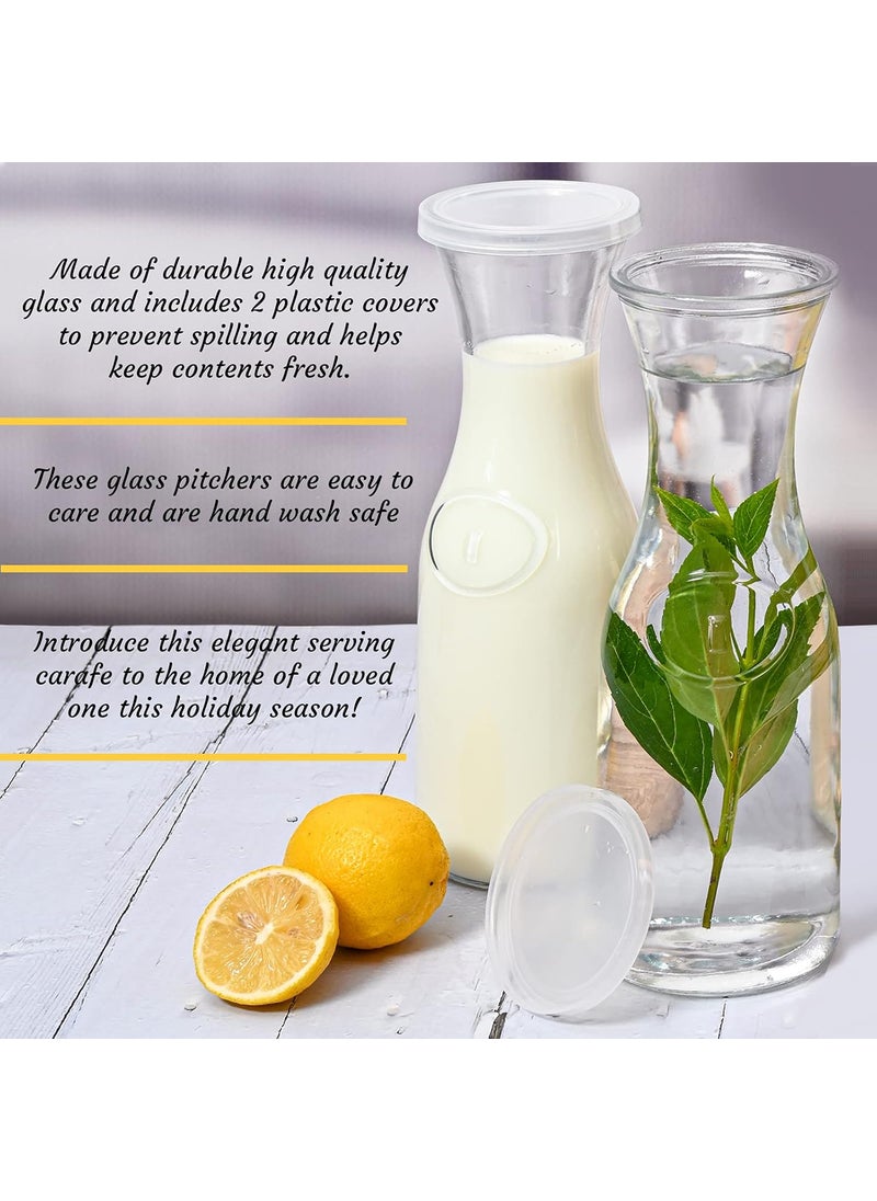 Estilo Estilo Glass Carafe 1 Liter With Lid For 1 Liter 2 Water Juice Serving Tall Narrow Neck Design 33oz Set of 2 Clear  - Image 4