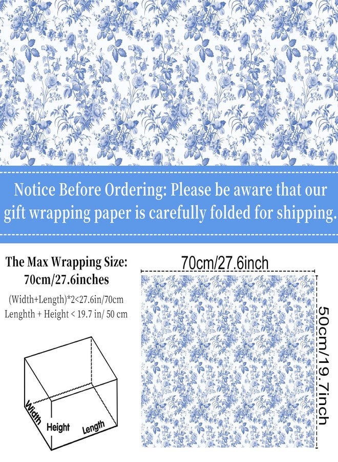 Keluna Blue Bow Gift Wrapping Paper - 12 Pcs Cute Bow Chinoiserie Art Design Gifts Wrap Paper For Valentine'S Day Boy Birthday Bachelorette Party Baby Shower Wedding Holiday - Image 3
