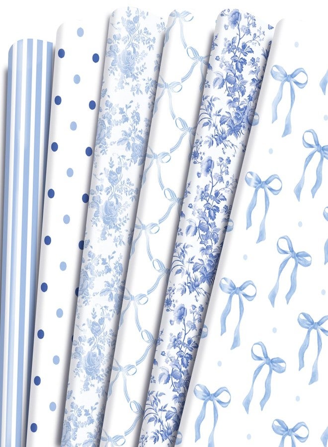 Keluna Blue Bow Gift Wrapping Paper - 12 Pcs Cute Bow Chinoiserie Art Design Gifts Wrap Paper For Valentine'S Day Boy Birthday Bachelorette Party Baby Shower Wedding Holiday - Image 1
