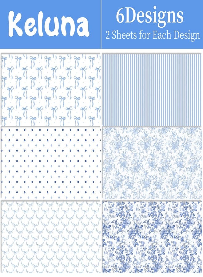 Keluna Blue Bow Gift Wrapping Paper - 12 Pcs Cute Bow Chinoiserie Art Design Gifts Wrap Paper For Valentine'S Day Boy Birthday Bachelorette Party Baby Shower Wedding Holiday - Image 2