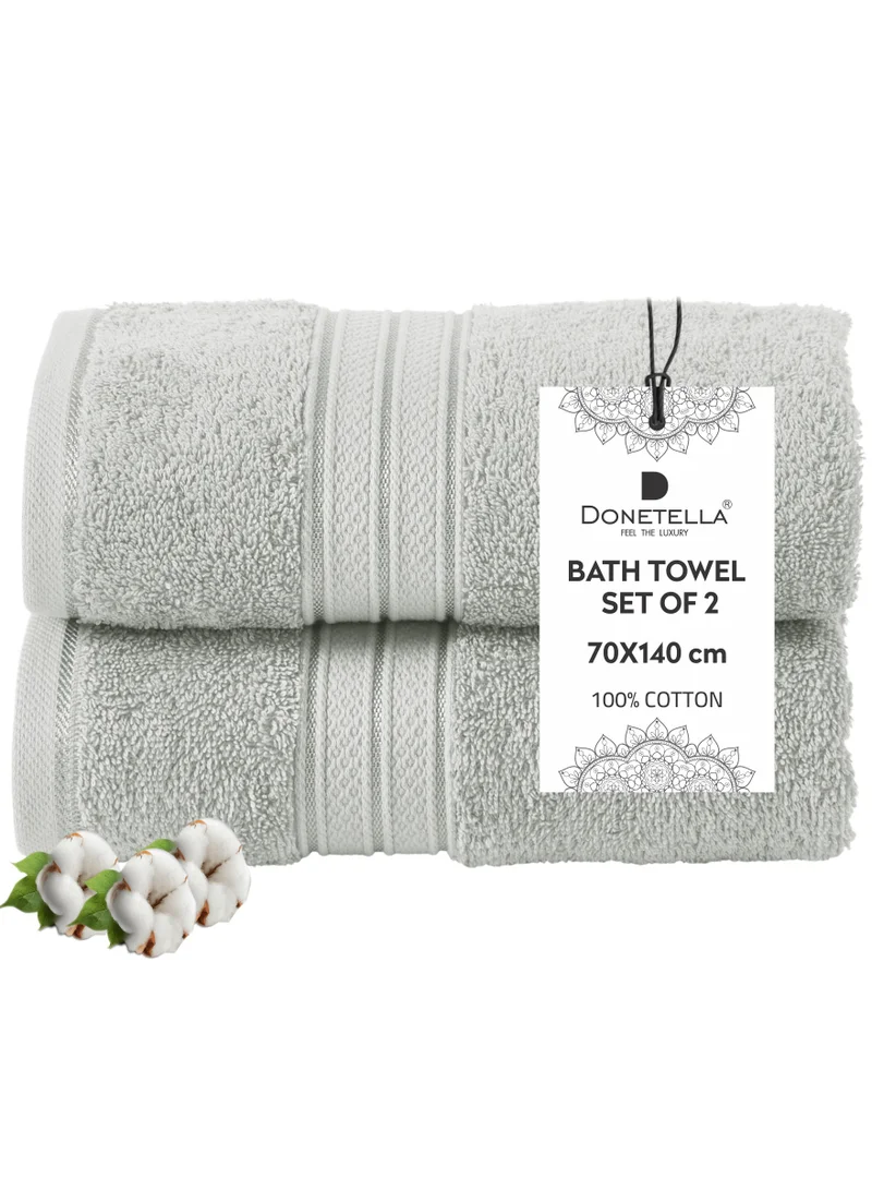 Donetella Premium 100 % Combed Cotton 2-Pcs Bath Towel Set (70 X 140 CM) 600 GSM Large Towel, Highly Absorbent, Quick Dry,Best Towel for Bathroom, Spa And Hotel,Grey