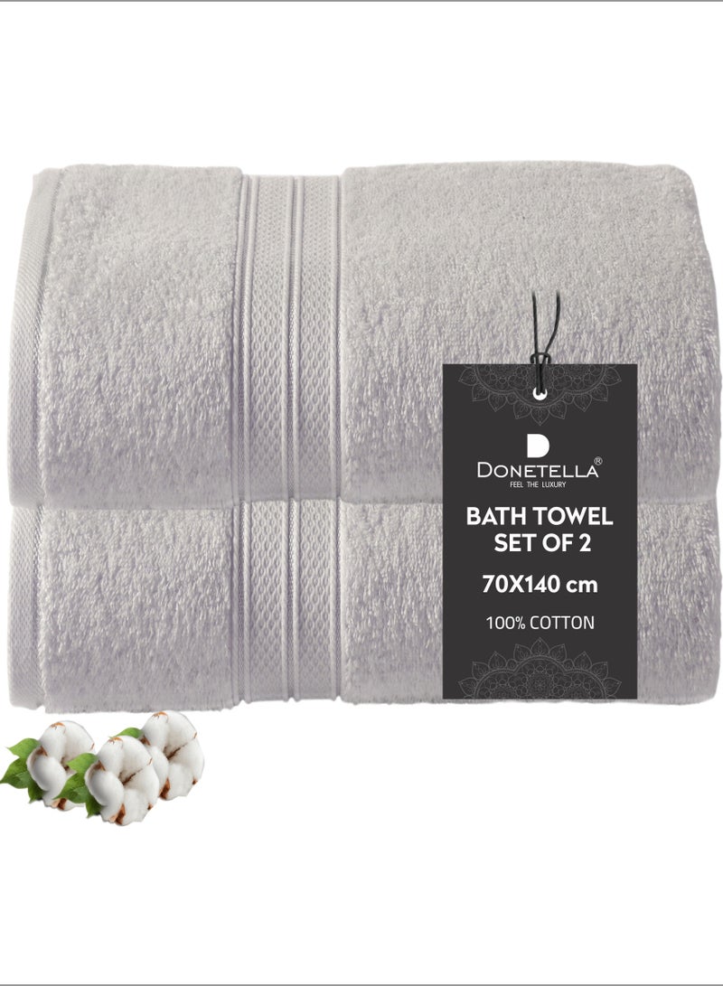 Donetella Premium 100 % Combed Cotton 2-Pcs Bath Towel Set (70 X 140 CM) 600 GSM Large Towel, Highly Absorbent, Quick Dry,Best Towel for Bathroom, Spa And Hotel,Grey  - Image 1