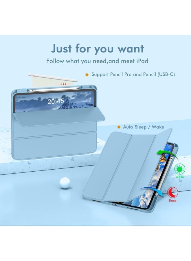 جاجيك Premium iPad Air 5th/4th Generation Case 10.9 Inch (M4) (Azure Blue) – Slim Smart Protective Cover with Built-in Pencil Holder, USB-C Pencil Charging Support, Auto Sleep/Wake Magnetic Feature, Touch ID Compatible Trifold Stand Case for iPad Air 2022/2020, Lightweight Shockproof PU Leather Design - Image 4