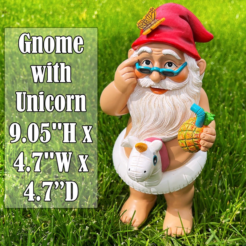 Mood Lab Garden Gnome with Unicorn - Funny Gnome Statue - 9 Inch Tall Lawn Figurine - for Outdoor or House Decor - Image 2