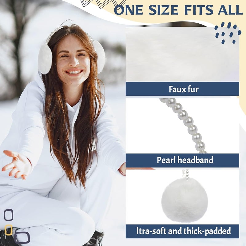 RONRONS Women Soft Plush Earmuffs Outdoor Warmers with Pearl Headband - Image 3