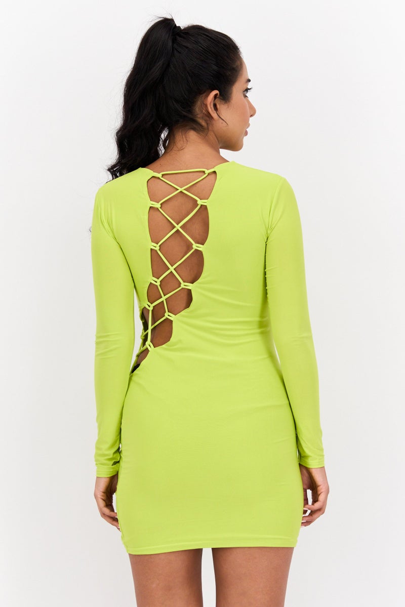 MISSY EMPIRE Women Cut Out Bodycon Dress, Lime - Image 3