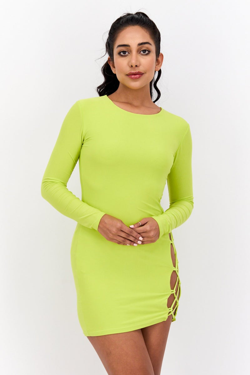 MISSY EMPIRE Women Cut Out Bodycon Dress, Lime - Image 1