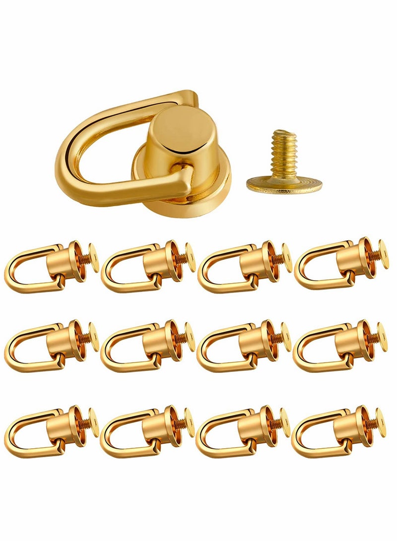 KASTWAVE 12 Pieces D Ring Stud Screw Ball Post Head Buttons with D Ring and Stud Screw, Metal Ring for Wallet Strap Shoes Decoration and DIY Leather Accessories Pets Crafts (Gold) - Image 1