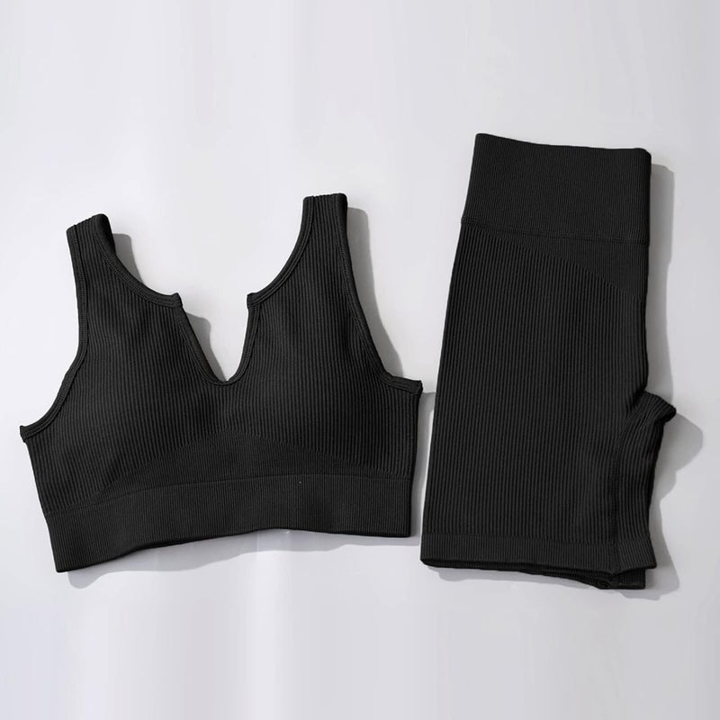 klarako Seamless Workout Set Women 2 Piece Ribbed Yoga Outfits Sports Bra Sleeveless Crop Tank Top High Waist Leggings Tracksuit - Image 3