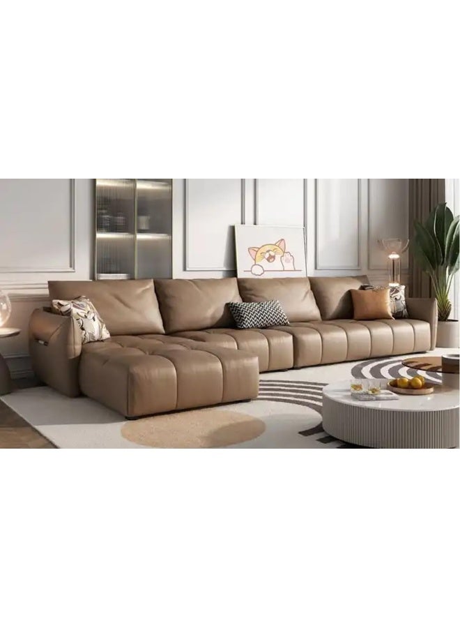 Comfynest Modern L-Shaped Faux Leather Italian Sofa - Ultimate Comfort for Your Living Room (Taupe, Right Bed)  - Image 1