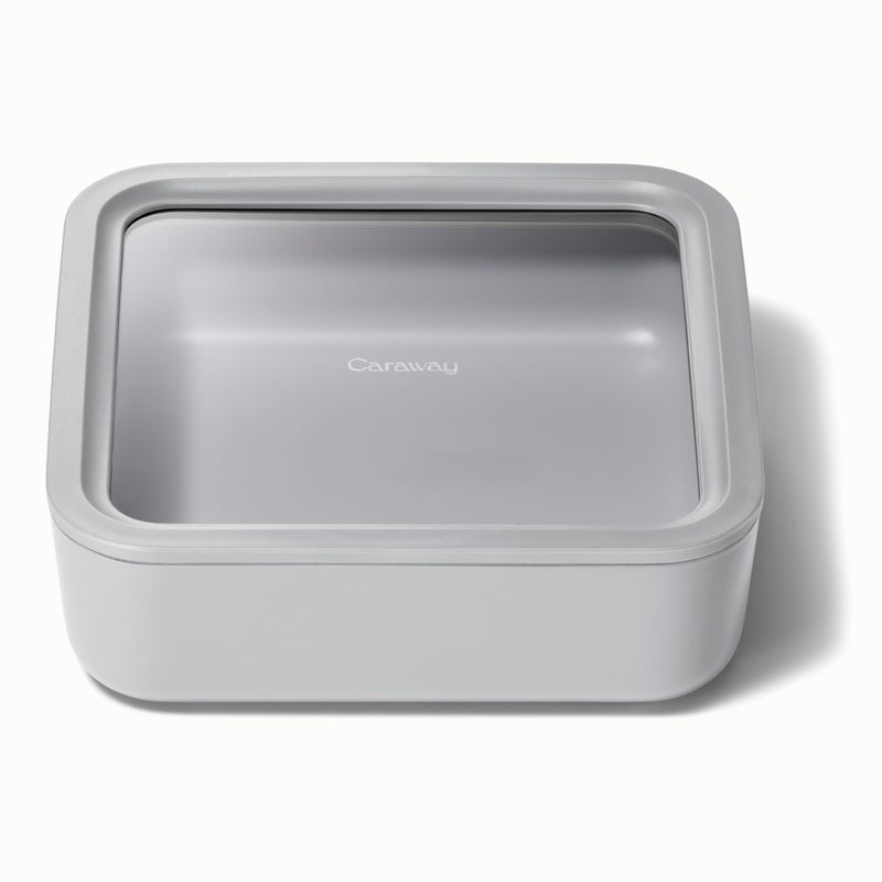 Caraway Glass Food Storage - 10 Cup Glass Container - Ceramic Coated Food Container - Non Stick Lunch Box with Lids - Dishwasher, Oven, & Microwave Safe - Square Shape - Gray - Image 1
